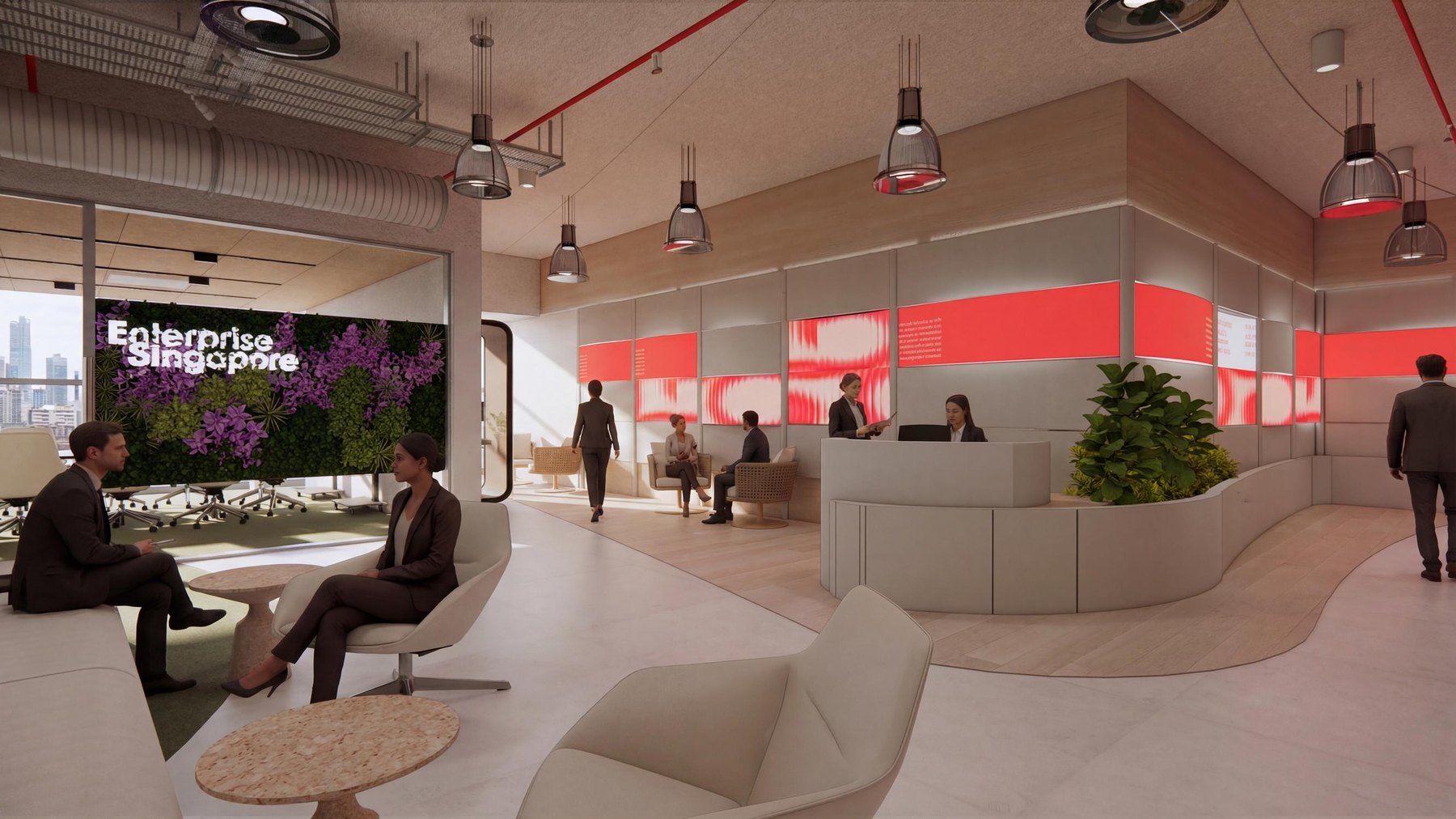 Concept view of Enterprise Singapore's biophilic meeting room