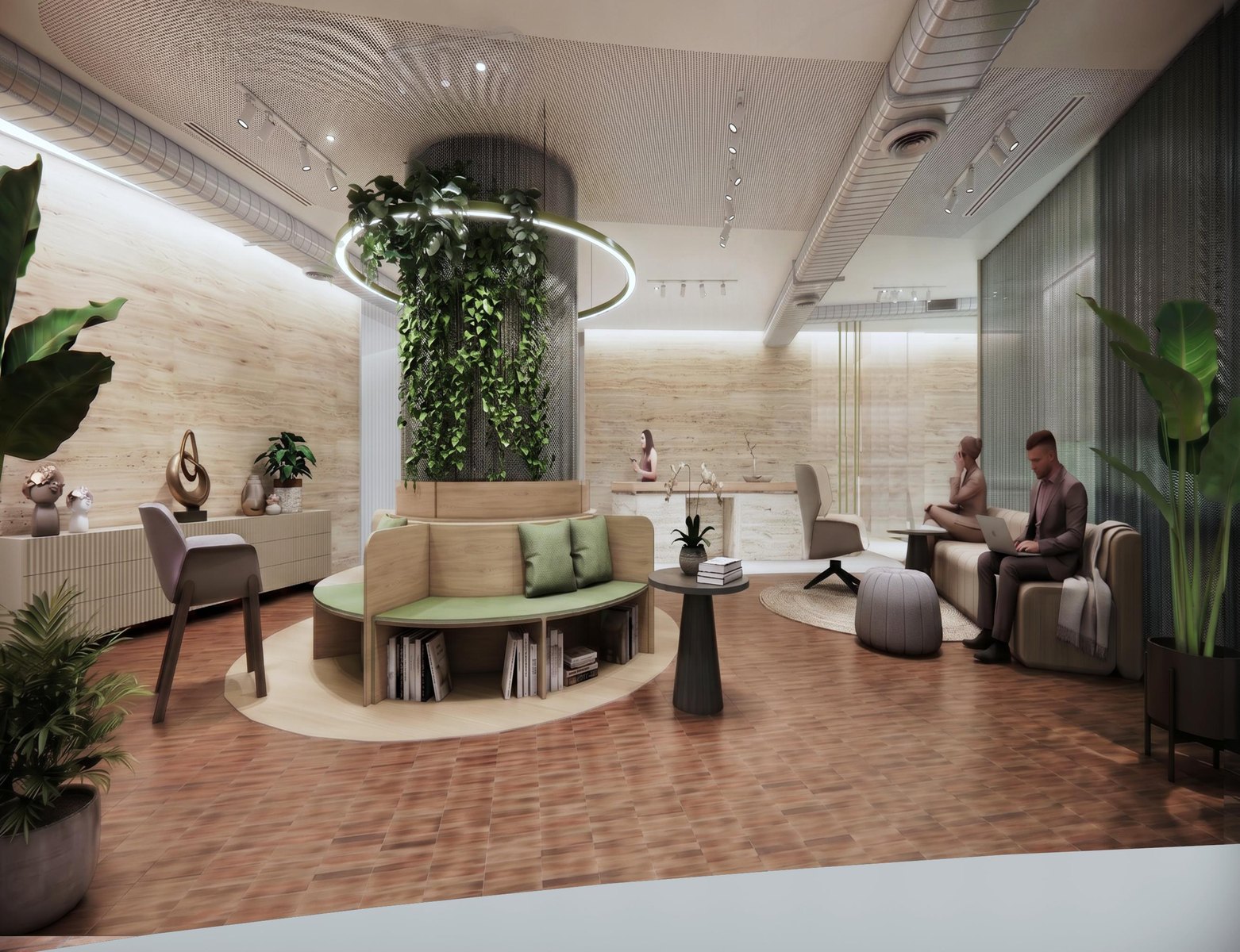 Concept view of Lupin Centrium's planted reception and waiting area